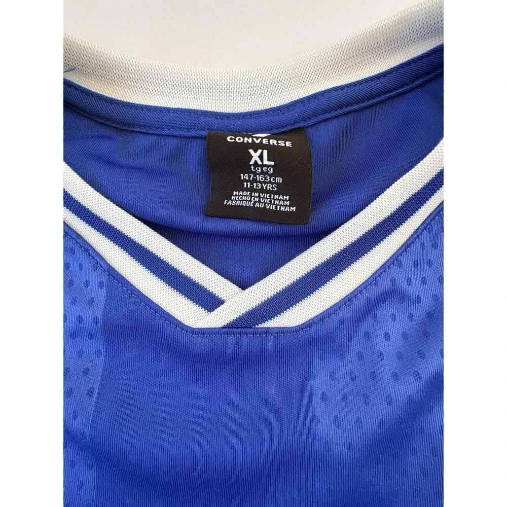 Converse Athletic Dept Blue Mesh V-Neck Graphic Logo Jersey T-Shirt Boys XL NWT